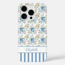 Blaue Coquette-Schleifen mit Blumen monogrammiert