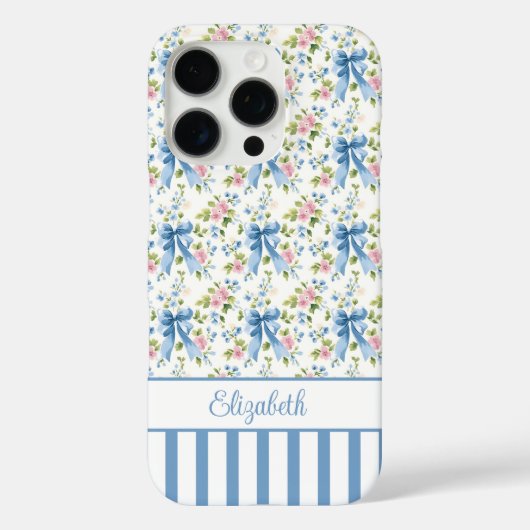 Blaue Coquette-Schleifen mit Blumen monogrammiert Case-Mate iPhone Hülle (Rückseite)
