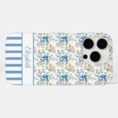 Blaue Coquette-Schleifen mit Blumen monogrammiert Case-Mate iPhone Hülle (Rückseite (Horizontal))