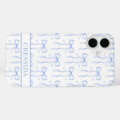 Blaue Coquette-Schleifen Monogramm Case-Mate iPhone Hülle (Rückseite (Horizontal))
