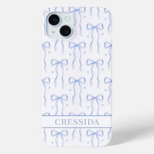 Blaue Coquette-Schleifen Monogramm Case-Mate iPhone Hülle (Rückseite)