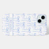 Blaue Coquette-Schleifen Monogramm Case-Mate iPhone Hülle (Rückseite (Horizontal))