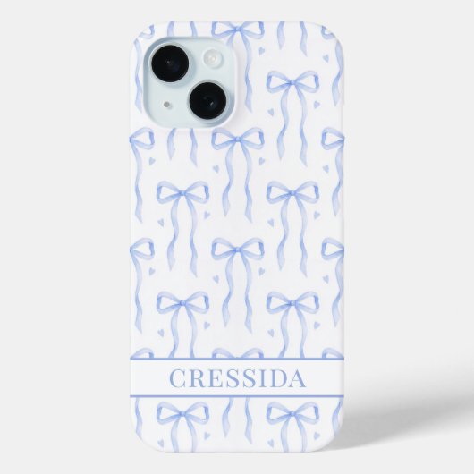 Blaue Coquette-Schleifen Monogramm Case-Mate iPhone Hülle (Rückseite)
