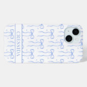 Blaue Coquette-Schleifen Monogramm Case-Mate iPhone Hülle (Rückseite (Horizontal))