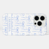 Blaue Coquette-Schleifen Monogramm Case-Mate iPhone Hülle (Rückseite (Horizontal))