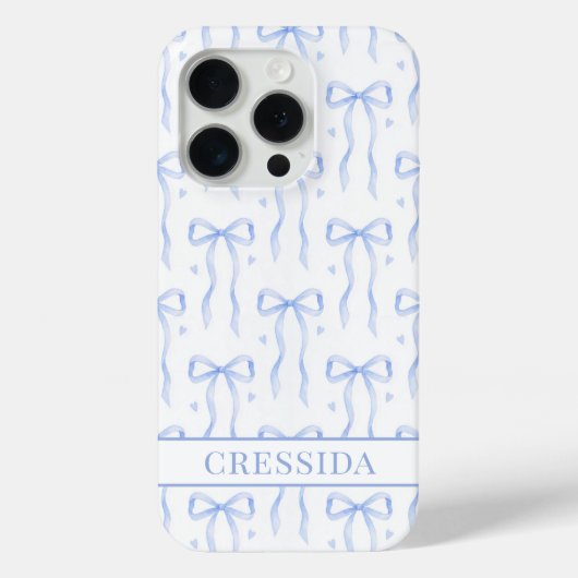 Blaue Coquette-Schleifen Monogramm Case-Mate iPhone Hülle (Rückseite)