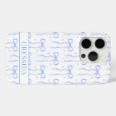 Blaue Coquette-Schleifen Monogramm Case-Mate iPhone Hülle (Rückseite (Horizontal))