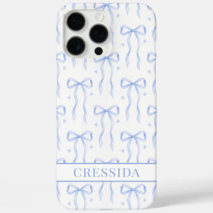 Blaue Coquette-Schleifen Monogramm iPhone 16 Pro Max Hülle