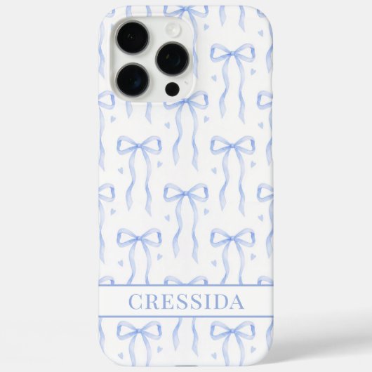 Blaue Coquette-Schleifen Monogramm Case-Mate iPhone Hülle (Rückseite)