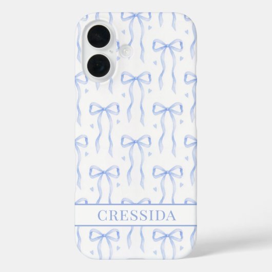 Blaue Coquette-Schleifen monogrammiert Case-Mate iPhone Hülle (Rückseite)