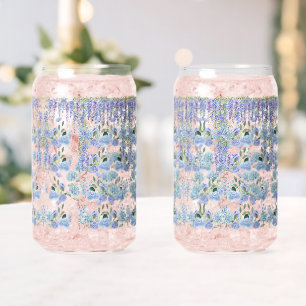 Blaue Cottage-Garten-Glas-Tasse: Romantische Blume Dosenglas