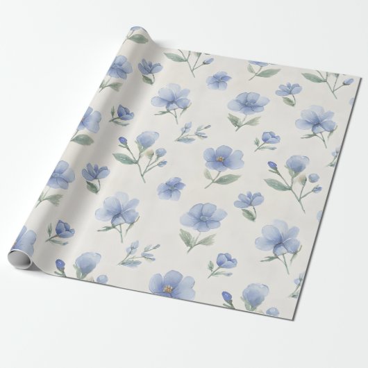 Blaue Cottagecore-Wildblumen-Botanikdruck Geschenkpapier (Ungerollt)