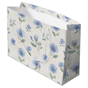 Blaue Cottagecore-Wildblumen-Botanikdruck Große Geschenktüte