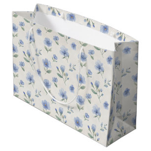 Blaue Cottagecore-Wildblumen-Botanikdruck Große Geschenktüte