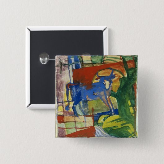 Blaue Cow, 1914 (Tempera auf Papier) Button (Vorne & Hinten)
