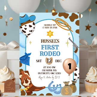 Blaue Cowboy-Geburtstagseinladung Einladung