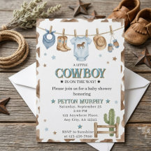 Blaue Cowboy-Wäscheleine   Baby Boy Shower Einladu