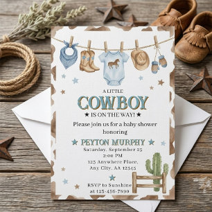 Blaue Cowboy-Wäscheleine Baby Boy Shower Einladu Einladung