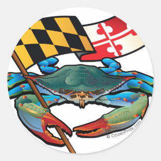 Blaue Crab-Maryland-Flagge Runder Aufkleber