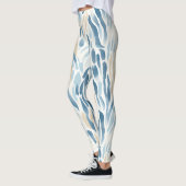 Blaue Creme Abstrakte Tierdrucke Leggings (Links)