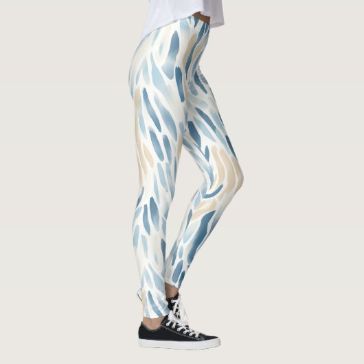 Blaue Creme Abstrakte Tierdrucke Leggings (Rechts)