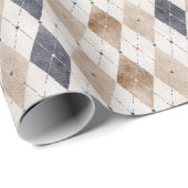 Blaue Creme Argyle Vatertag Geschenkpapier (Rolleneckpunkt)