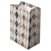 Blaue Creme Argyle Vatertag Mittlere Geschenktüte (Rückseite Schrägansicht)
