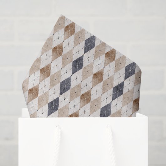 Blaue Creme Argyle Vatertag Seidenpapier (Geschenktüte)