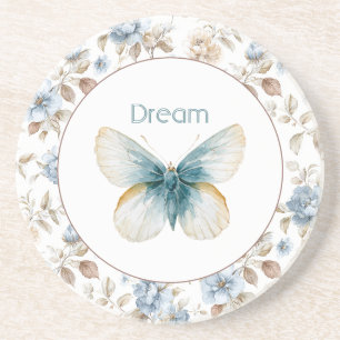 Blaue Creme Beige Braune Blumen Schmetterling Getränkeuntersetzer
