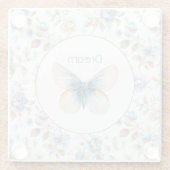 Blaue Creme Beige Braune Blumen Schmetterling Glasuntersetzer (Rückseite)