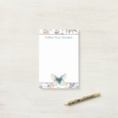 Blaue Creme Beige Braune Blumen Schmetterling Post-it Klebezettel (Auf Schreibtisch)