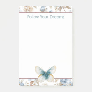 Blaue Creme Beige Braune Blumen Schmetterling Post-it Klebezettel