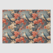 Blaue Creme Birds Orange Cream Blume Georgien Seidenpapier (Vorderseite)