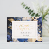 Blaue Creme-Blume Dankeskarte (Stehend Vorderseite)