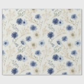 Blaue Creme Blumen Brautparty Geschenkpapier (Flach)