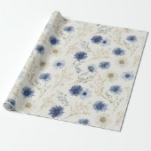 Blaue Creme Blumen Brautparty Geschenkpapier (Ungerollt)
