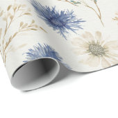 Blaue Creme Blumen Brautparty Geschenkpapier (Rolleneckpunkt)