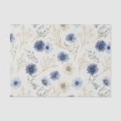 Blaue Creme Blumen Brautparty Seidenpapier (Vorderseite)