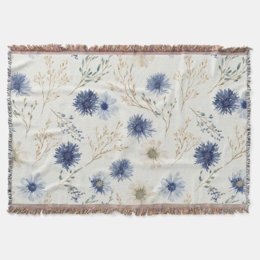 Blaue Creme Blumen Decke (Vorderseite)