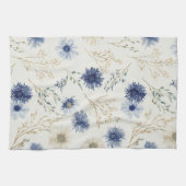 Blaue Creme-Blumen Geschirrtuch (Horizontal)