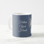 Blaue Creme Blumen Glas Kaffeetasse (Vorderseite Links)