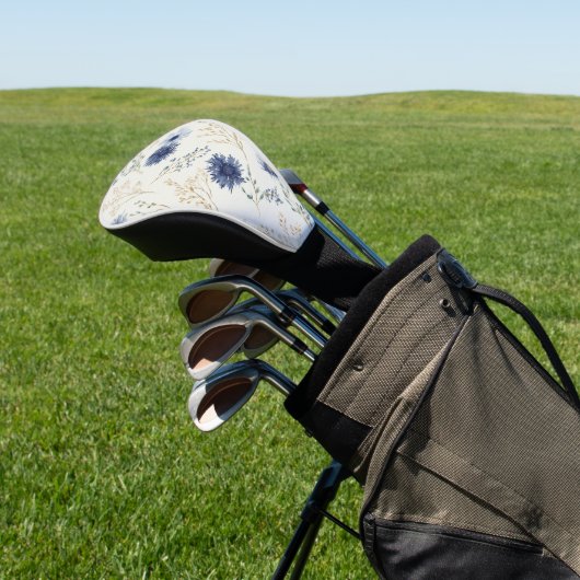 Blaue Creme Blumen Golf Headcover (In SItu)