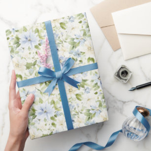 Blaue Creme Blumen Hochzeitsdusche Geschenkpapier