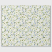 Blaue Creme Blumen Hochzeitsdusche Geschenkpapier (Flach)