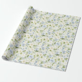 Blaue Creme Blumen Hochzeitsdusche Geschenkpapier (Ungerollt)