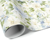 Blaue Creme Blumen Hochzeitsdusche Geschenkpapier (Rolleneckpunkt)