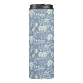 Blaue Creme Blumenmuster   Thermosbecher (Rückseite)