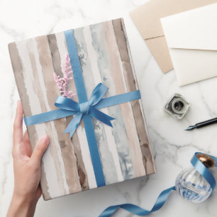 Blaue Creme Braune Streifen Geburtstag Geschenkpapier