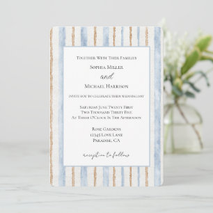 Blaue Creme Braune Streifen Hochzeit Einladung