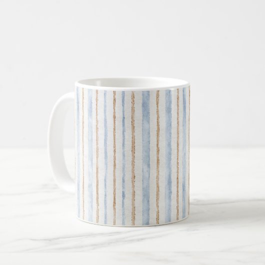 Blaue Creme Braune Streifen Kaffeetasse (Vorderseite Links)